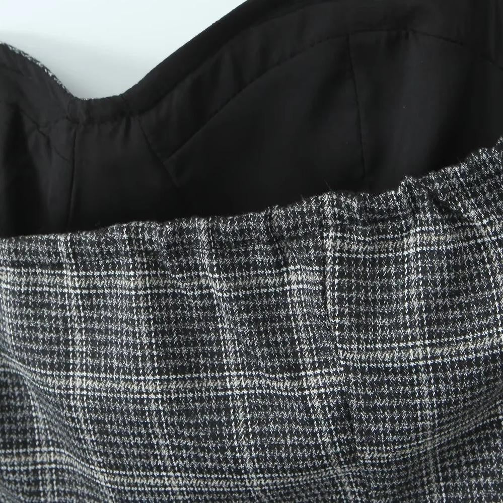 Grey Plaid Lace-Trim Halter Top