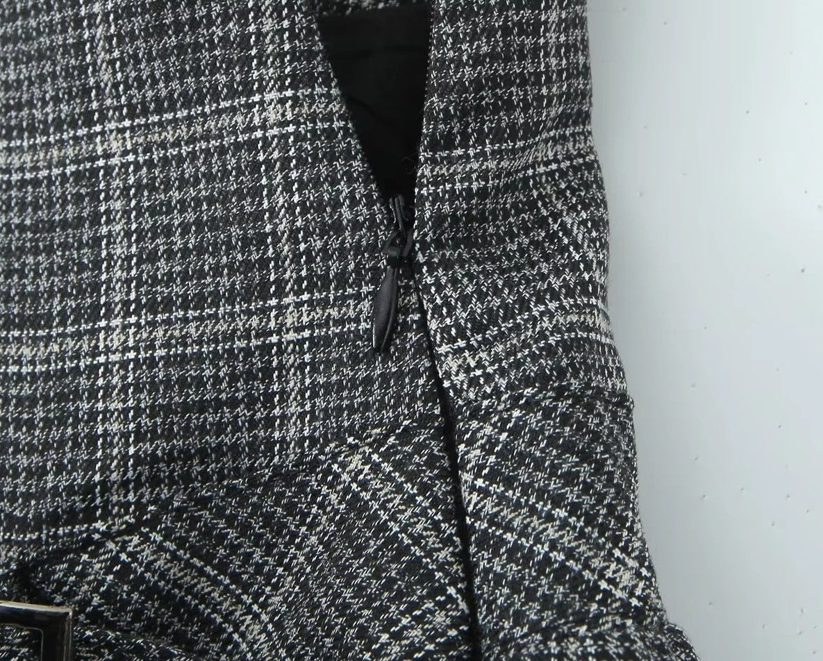 Grey Plaid Lace-Trim Skirt