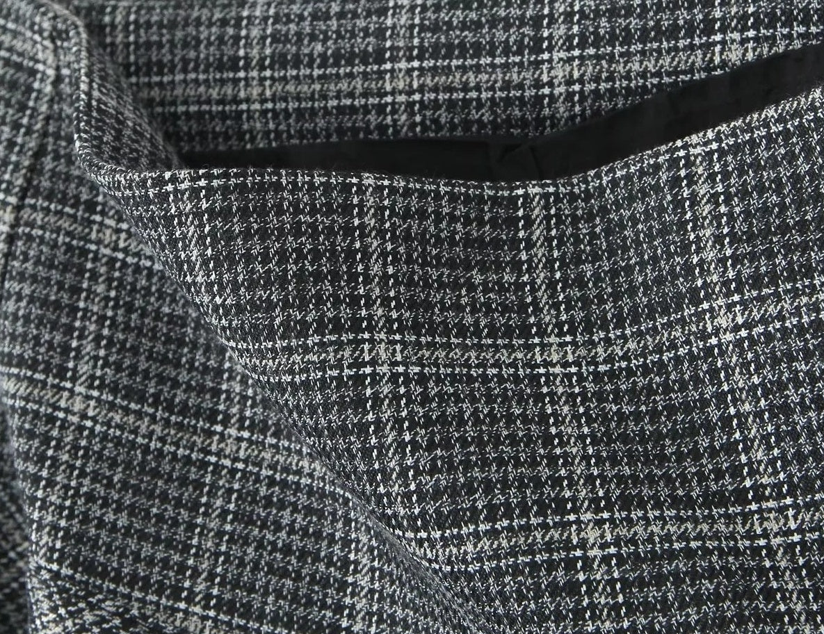 Grey Plaid Lace-Trim Skirt