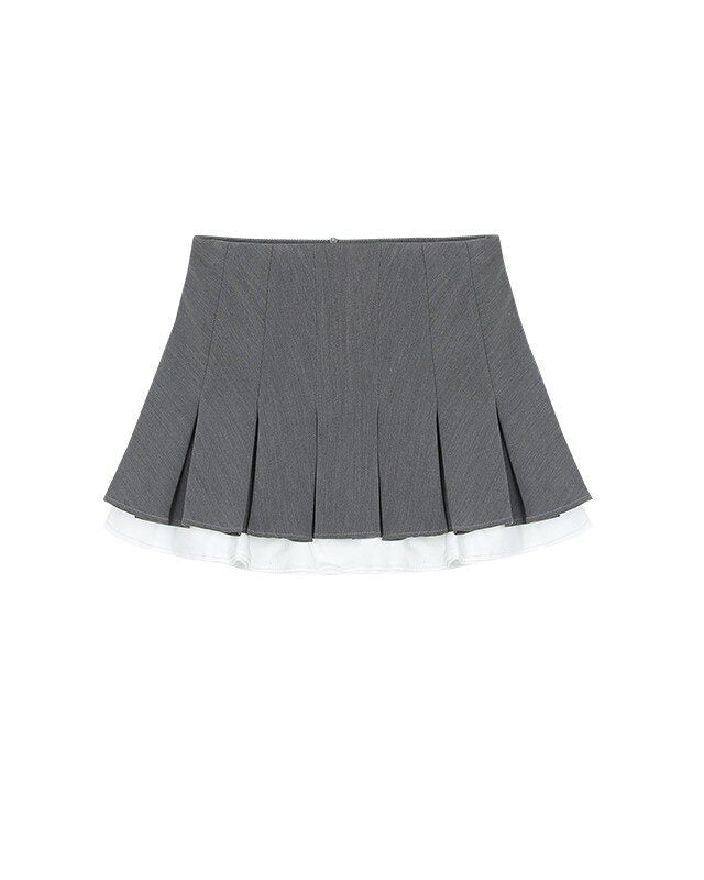 Grey Pleated Double Layer Skirt