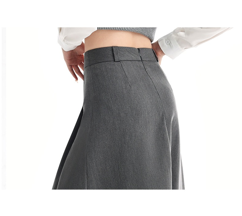 Grey Pleated Long Skirt
