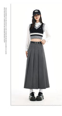 Grey Pleated Long Skirt