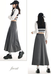 Grey Pleated Long Skirt