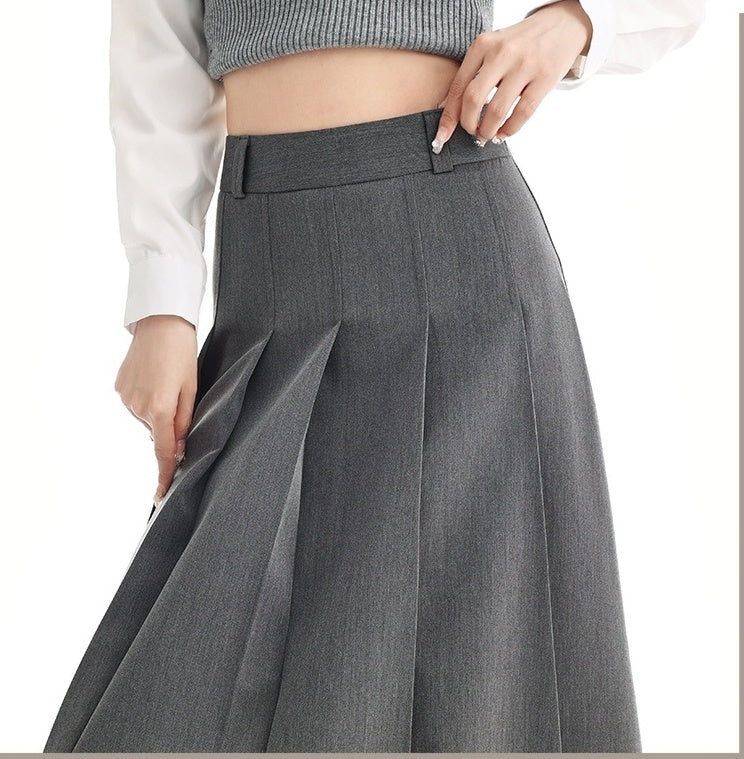 Grey Pleated Long Skirt