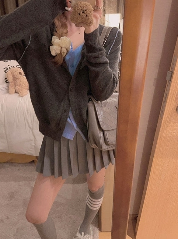 Grey Pleated School Girl Skirt