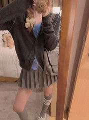 Grey Pleated School Girl Skirt