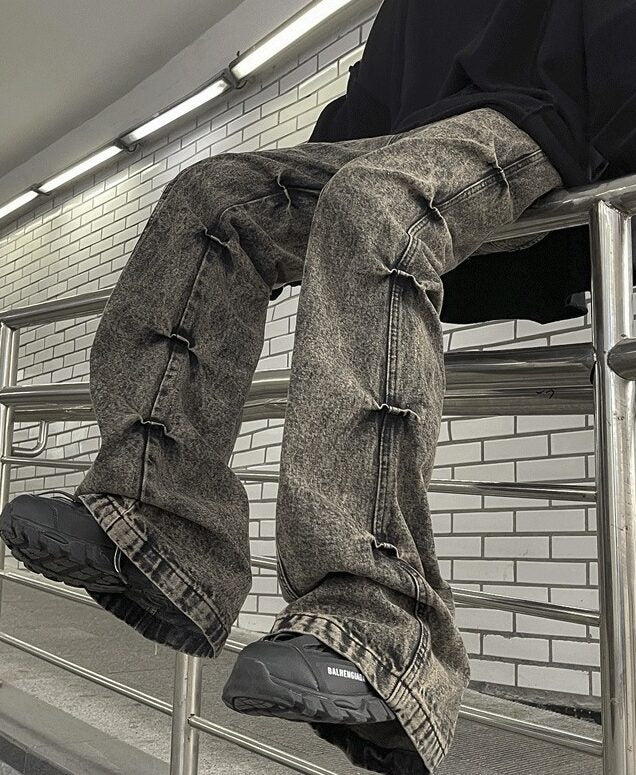 Grey Pleated Sides Jeans