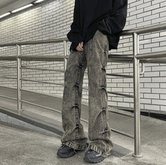 Grey Pleated Sides Jeans