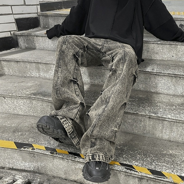 Grey Pleated Sides Jeans