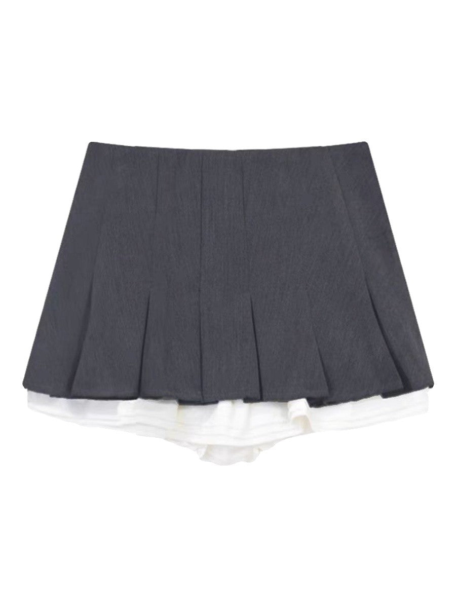 Grey  Pleated White Ruffle Layer Skirt