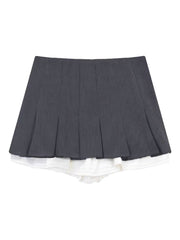 Grey  Pleated White Ruffle Layer Skirt