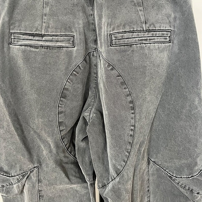 Grey Puffed-Up Pocket Denim Pants