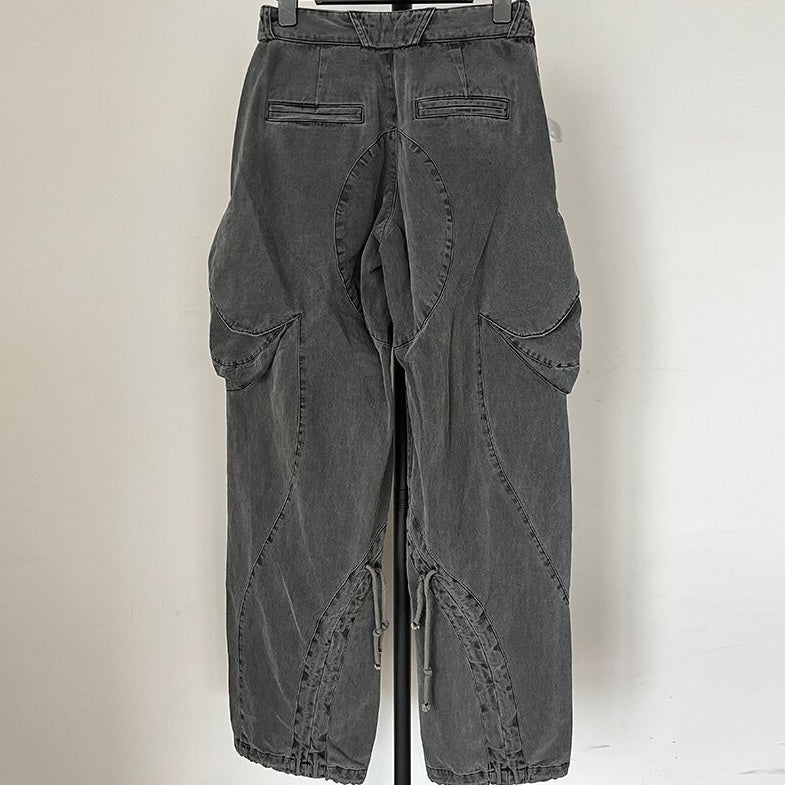 Grey Puffed-Up Pocket Denim Pants