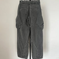 Grey Puffed-Up Pocket Denim Pants