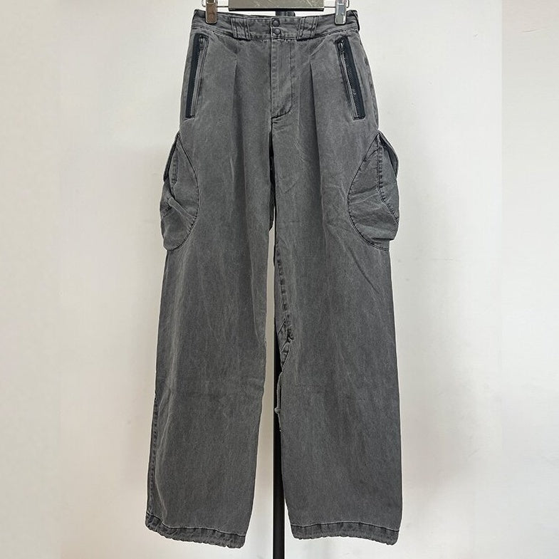 Grey Puffed-Up Pocket Denim Pants