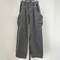 Grey Puffed-Up Pocket Denim Pants