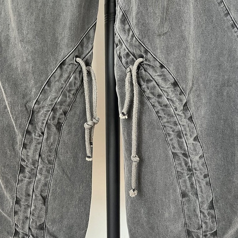 Grey Puffed-Up Pocket Denim Pants