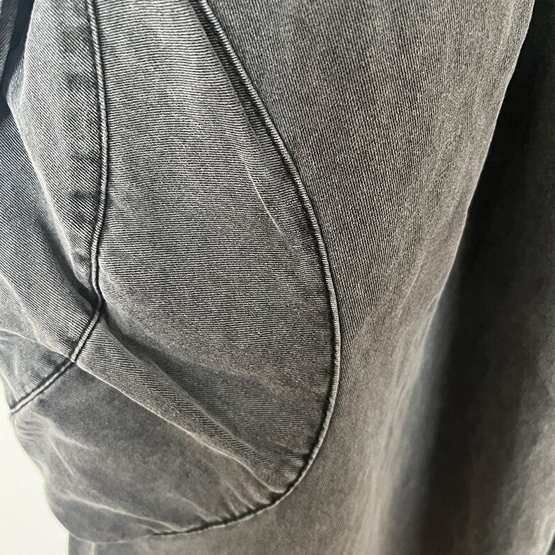 Grey Puffed-Up Pocket Denim Pants