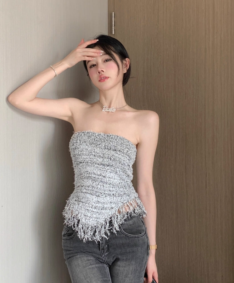 Grey Raw Edge Tube Top