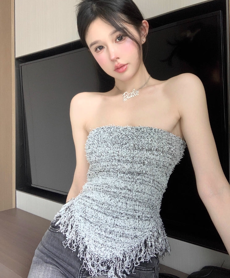 Grey Raw Edge Tube Top