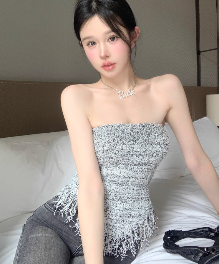 Grey Raw Edge Tube Top