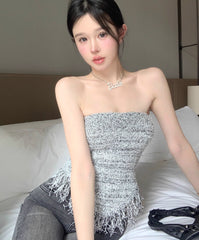 Grey Raw Edge Tube Top