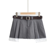 Grey Raw Hem Pleated Skirt
