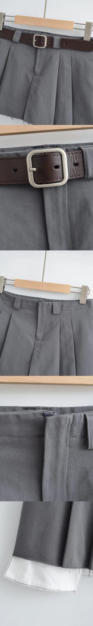 Grey Raw Hem Pleated Skirt
