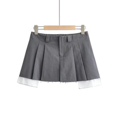 Grey Raw Hem Pleated Skirt