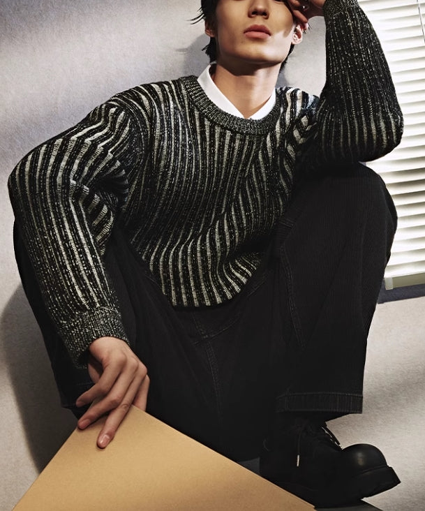 Grey Ribbed Gradient Sweater