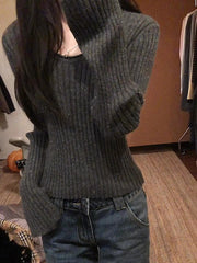 Grey Ribbed Long Sleeves Sweater