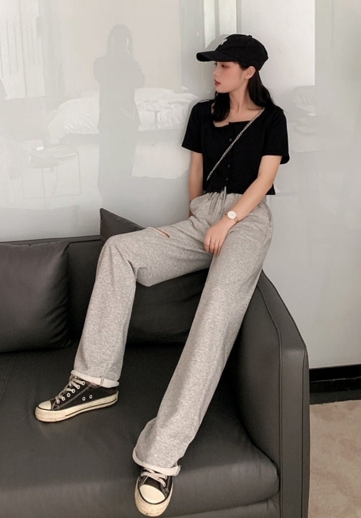 Grey Ripped Jogging Casual Pants