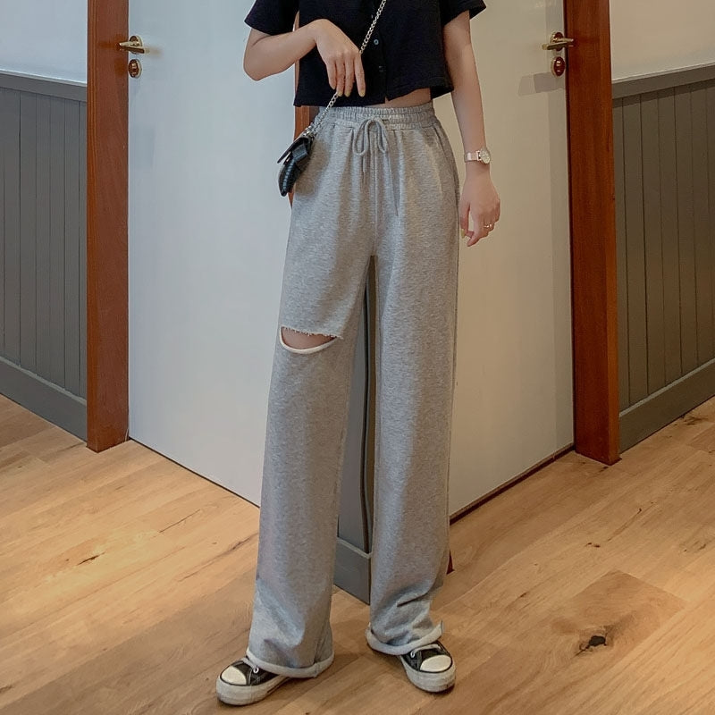 Grey Ripped Jogging Casual Pants