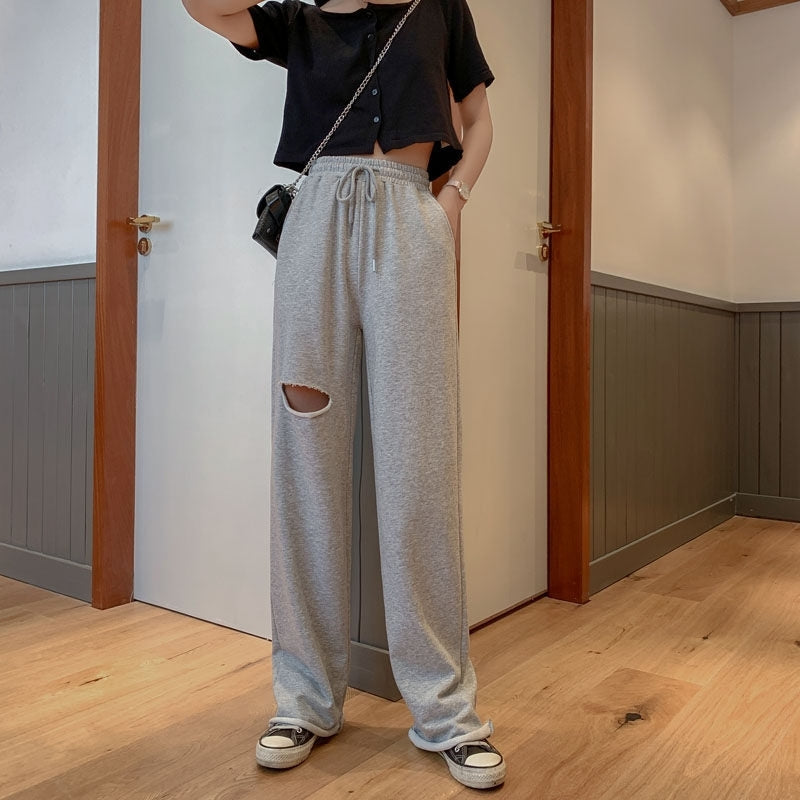 Grey Ripped Jogging Casual Pants