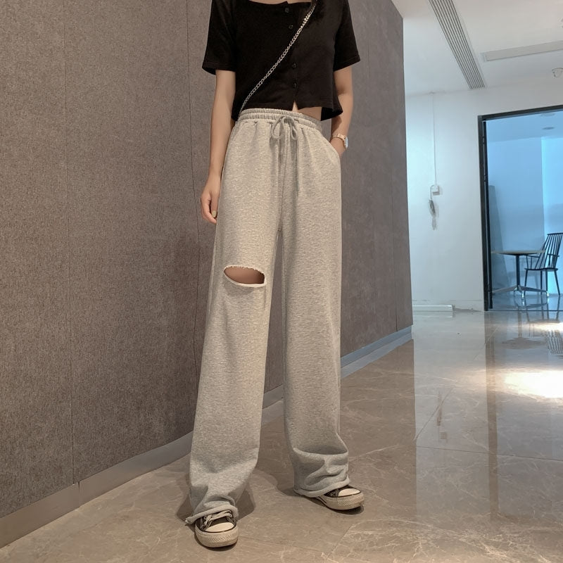 Grey Ripped Jogging Casual Pants