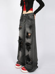 Grey Ripped Wide Leg Jeans