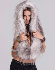 Grey Shaggy Faux Fur Hooded Vest