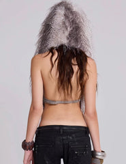 Grey Shaggy Faux Fur Hooded Vest