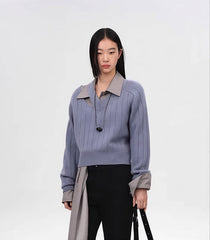 Purple Shoulder Cut-Out V-Neck Sweater