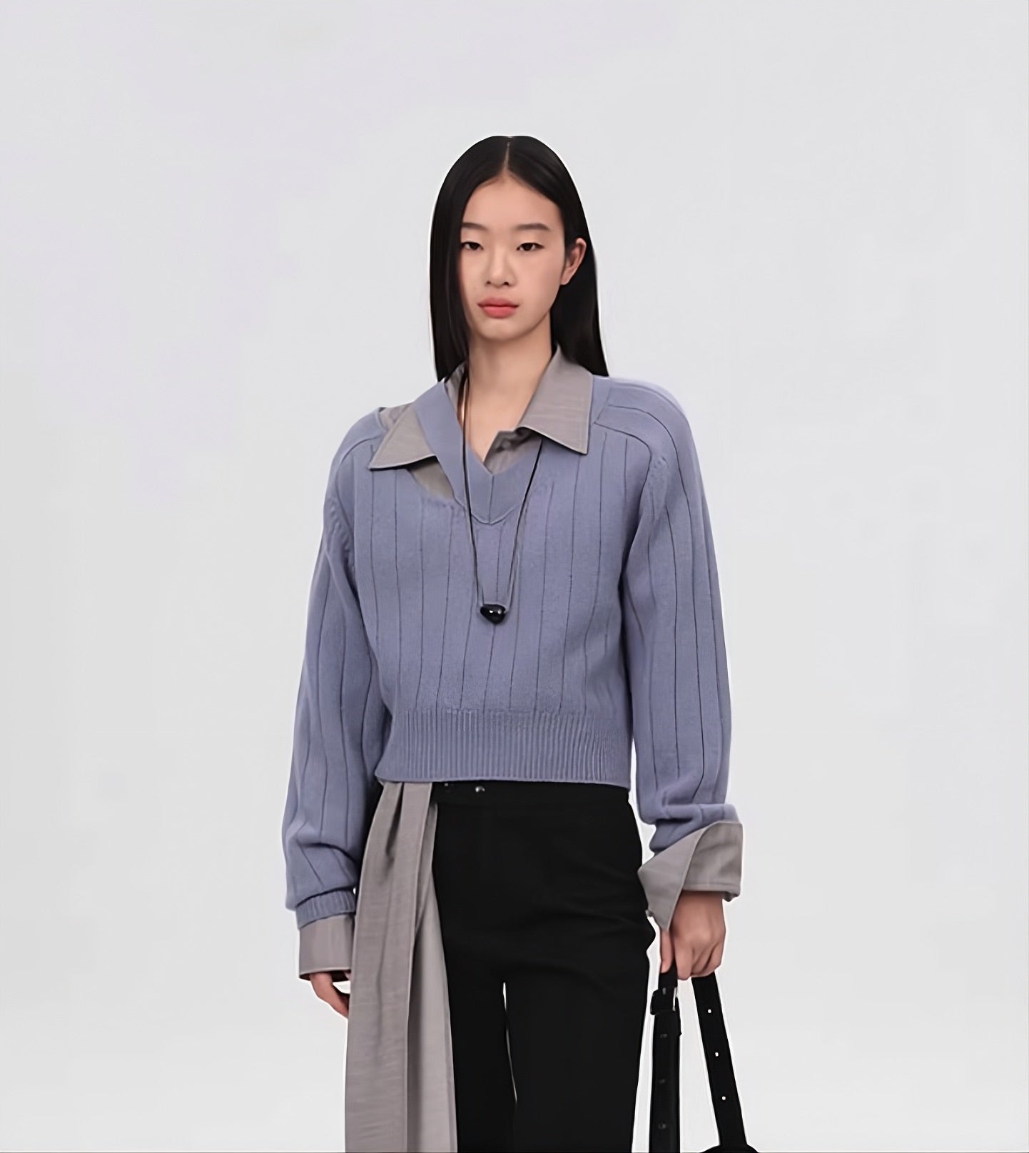 Purple Shoulder Cut-Out V-Neck Sweater