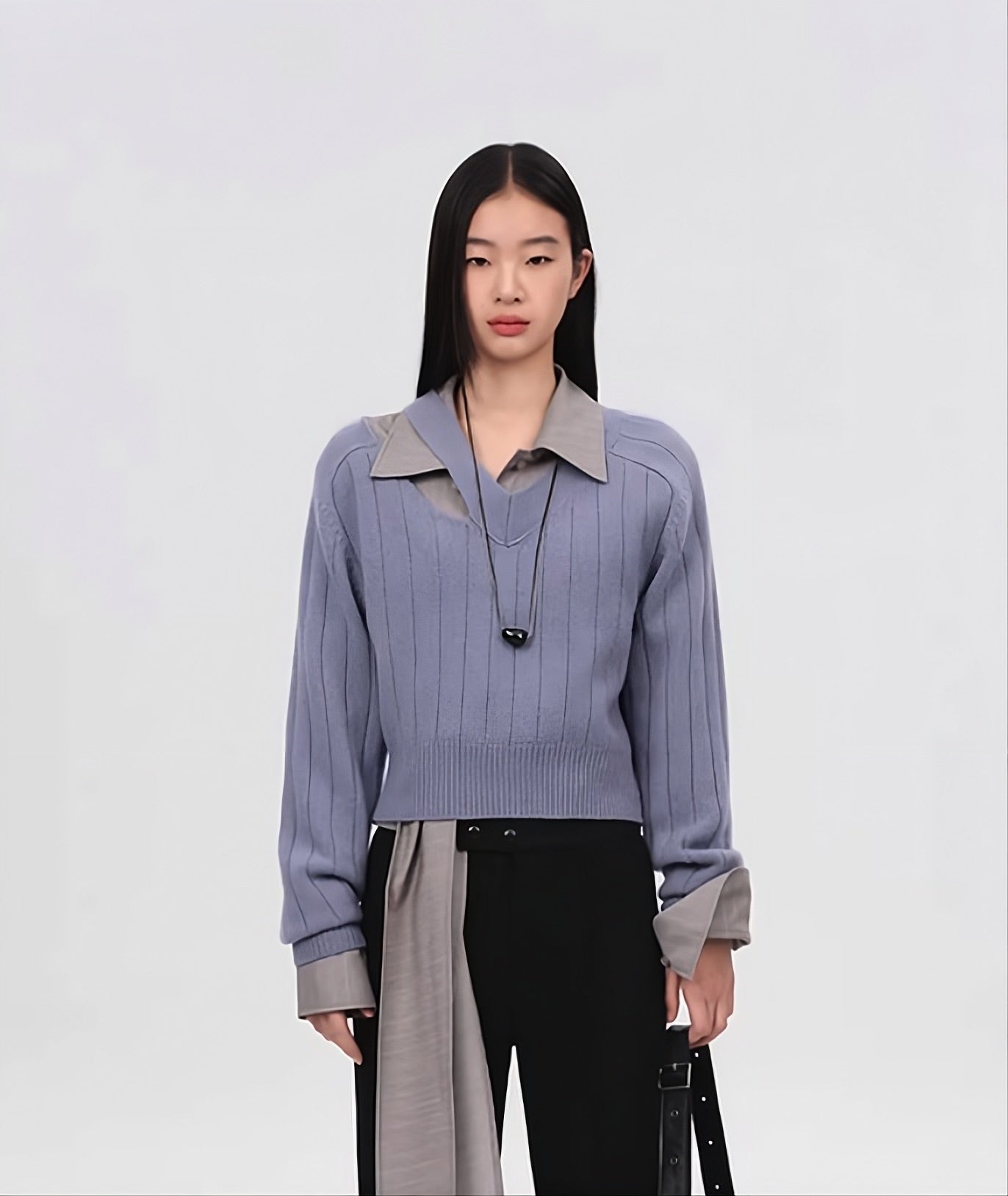Purple Shoulder Cut-Out V-Neck Sweater