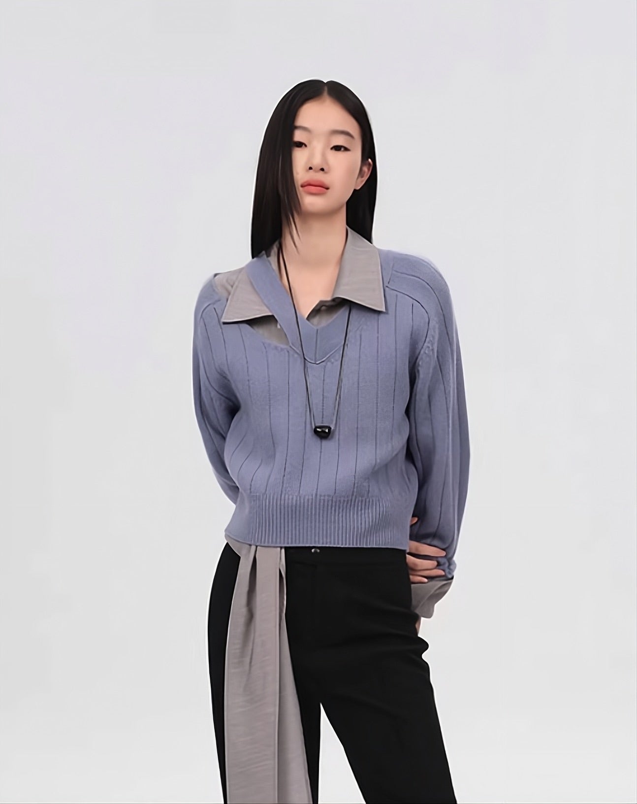 Purple Shoulder Cut-Out V-Neck Sweater