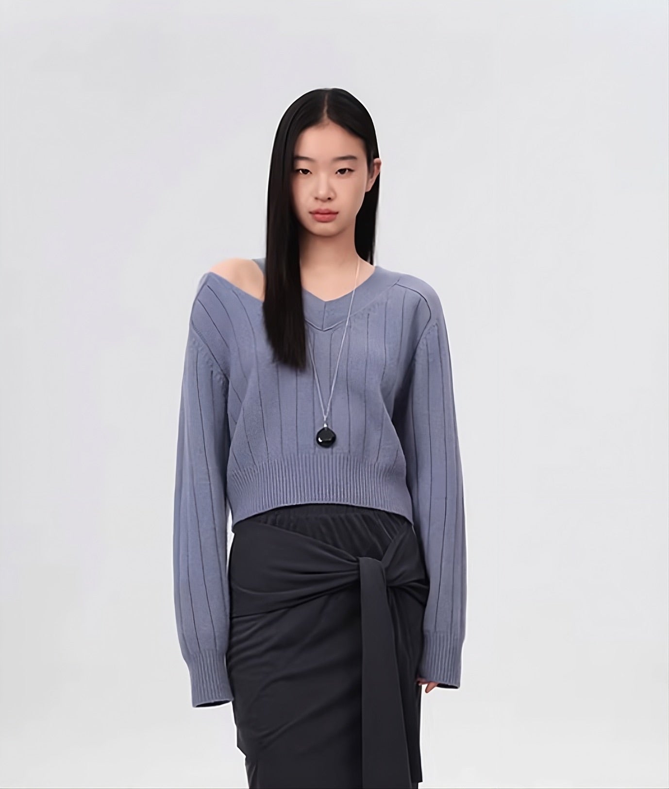 Purple Shoulder Cut-Out V-Neck Sweater