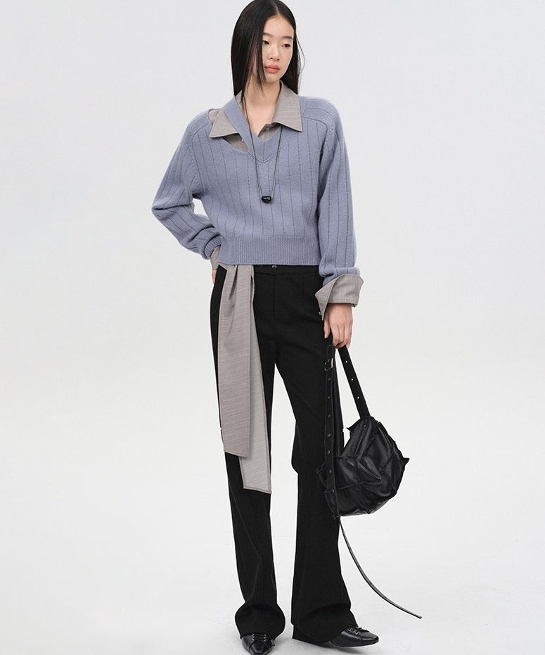 Purple Shoulder Cut-Out V-Neck Sweater