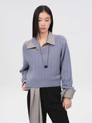 Purple Shoulder Cut-Out V-Neck Sweater