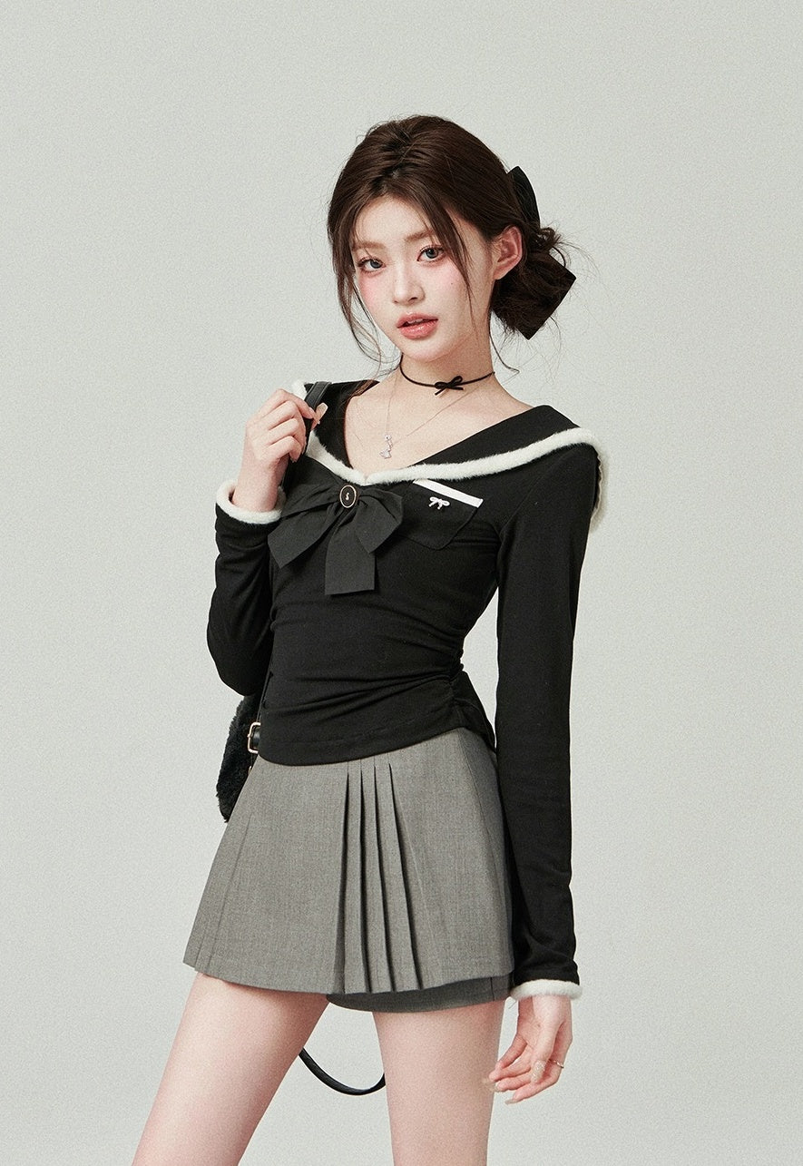 Grey Side Pleats Skirt