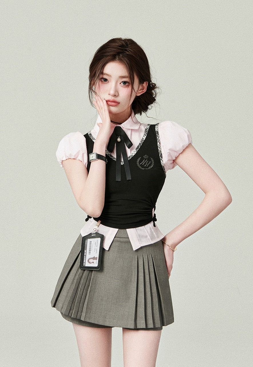 Grey Side Pleats Skirt