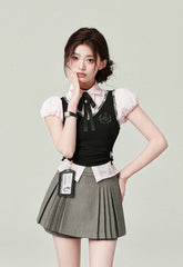 Grey Side Pleats Skirt