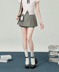 Grey Side Pleats Skirt