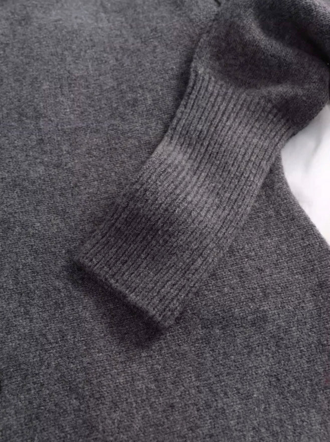 Grey Slanted Buttons Placket Sweater